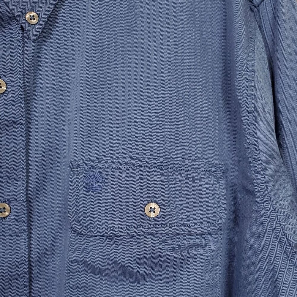 Timberland Mens Size XL Shirt Button Down Collar Herringbone Shadow Fabric Logo - Picture 4 of 7